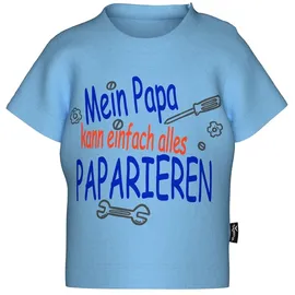 TRIGEMA T-Shirt TRIGEMA "TRIGEMA T-Shirt mit lustigem Spruch-Print", Mädchen, Gr. 80, blau (horizont), Feinripp, 100% Baumwolle, Basic, Rundhals, Shirts T-Shirt