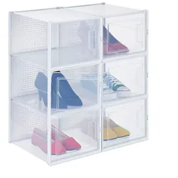Relaxdays 6er Pack Schuhboxen Weiß,Transparent