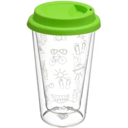 GRÄWE Doppelglas-Becher, 300 ml, 'Sommer',  mit grünem Deckel
