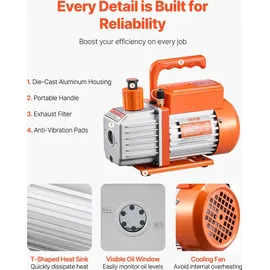 Vevor 4,5 CFM AC-Vakuumpumpe & Manometer-Set, 1-stufige-HVAC-Luftvakuumpumpe, A/C-Kältemittelverteiler-Manometer-Kit, mit Lecksuchschläuchen, für R134a, R12, R22, R502a, R410A, R404, R407C