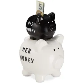 Relaxdays Sparschwein His Money & Her Money Weiß,Schwarz