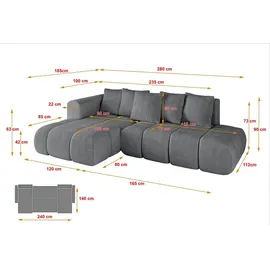 altdecor Ecksofa Cord mit Schlaffunktion 2-Sitzer Grau