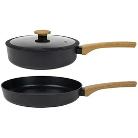 sabatier terra Sabatier Induktion 3 tlg, Schmorpfanne 24cm hoher Rand mit Deckel, Pfanne 28 cm, Spülmaschinenfest, Pfannen Set, Energiesparend