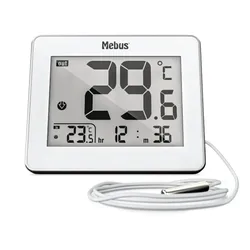 Mebus 01074, Elektronisches Umgebungsthermometer, Indoor/Outdoor, Digital, Weiß,