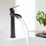 360° Schwenkbar Einhebel Wasserfall Waschtisch Armatur Küchen Badezimmer Küchenwasserhahn Messing Wasserhahn Bad Schwarz Waschtischarmatur Hoch Waschbecken Armatur