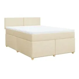vidaXL Boxspringbett mit Matratze Creme 140x190 cm Stoff