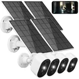 7links 4er Akku-Outdoor-IP-Überwachungskamera mit 2K, 3 MP, WLAN +4x3W Solar