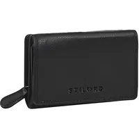 STILORD 'Bloom' Echt Leder Portemonnaie mit Reißverschluss Moderne Kleine Geldbörse Damen Leder Mini Brieftasche RFID Geldbeutel Münzfach Portmonee Frauen mit Geschenkbox, Farbe:schwarz