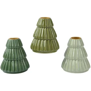 Kaemingk Kerzenhalter Porzellan 9,5cm - Kerzenständer in Tannenbaum Form Tischdeko Weihnachten Stabkerzenhalter Spitzkerzenhalter Weihnachtsdeko Grün