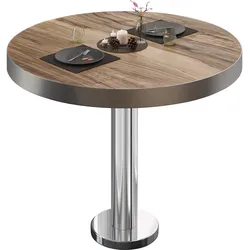 BML | Bistrotisch | Ø:H 80 x 77 cm | Sheesham / Edelstahl | Rund | Edelstahl Rand