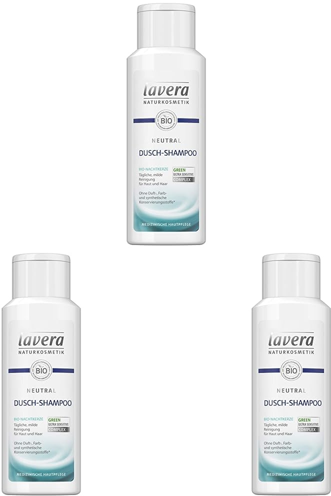 lavera Neutral Dusch-Shampoo - 2 in 1 Shampoo & Duschgel mit Bio-Nachtkerze - für Haut & Haar - Seifenfreie milde Rezeptur - Neurodermitis -Naturkosmetik - vegan - Bio (1 x 200 ml) (Packung mit 3)