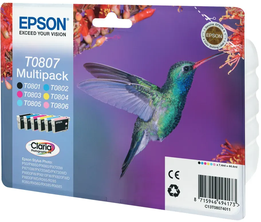 Epson T0807 Tintenpatronen 6er-Pack 6x Farben Für Kompatibilität, siehe Artikel-Beschreibung // Claria Photographic Ink