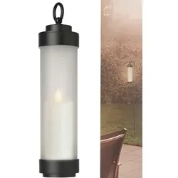 Sompex Gartenlaterne hängend mit Stab schwarz Glas gefrostet Grablicht Windlicht