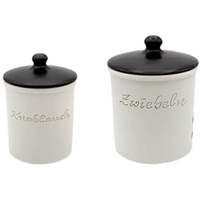 LISINA Keramik & Design - Keramik Set M (Zwiebeltopf M und Knoblauchtopf weiß/schwarz)