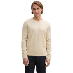 V-Ausschnitt-Pullover TOM TAILOR, Herren, Gr. XXXL, beige (soft beige melange), Strick, Obermaterial: 100% Baumwolle, casual, regular fit, V-Ausschnitt, Langarm, Pullover, mit kleiner Logo-Stickerei