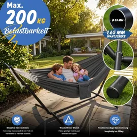 Sekey Hängematte mit Gestell Höhenverstellbare Doppelhängematte bis 200 kg Belastbar mit Tragetasche für Garten, Balkon und Terrasse Indoor & O... - Grau