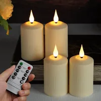 4er Set LED Kerzen mit Timer Fernbedienung Flammenlos Warmweiss Echtwachs Deko