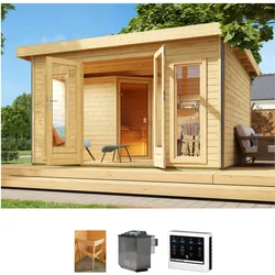 Saunahaus KONIFERA "Maiko 3", beige (natur), Bio-Ofen, externe Steuerung, 9 kW, Saunen, naturbelassen, mit Ofen 9 kW Bio ext. Steuerung