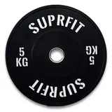 SUPRFIT Gummierte Fitness Bumper Plates 50mm Gewichtsscheiben aus Vollgummigranulat - Gewicht: 5kg, Stoßabsorbierende Hantelscheiben 50mm fürs Hanteltraining, Gewichtscheiben - Farbe: Schwarz/Weiß