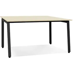 Kadima Design Bürotisch Holz-Metall | 160x160 cm | Quadratisch Geräumig Meeting | Beige-Schwarz | Konferenztisch