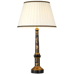 Tischlampe „Strasbourg“ mit 1 Flamme und hohem Empire-Schirm – Schwarz und Gold mit Elfenbein mit Schirm in Schwarz und Gold - DL-STRASBOURG-TL