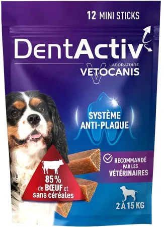 Vetocanis DentActiv Beef Dental Mini Sticks Hund 2-15kg Beutel 12 Stück