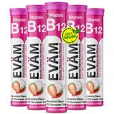 eväm Vitamin B12 Brausetabletten Geschmack Erdbeeren 5x 20 Stück Vitamin B12 hochdosiert Nahrungsergänzungsmittel zur Unterstützung des Immunsy...