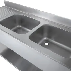 GastroHero Spültisch Basic 16x6 mit 2 Becken rechts, Aufkantung und Grundboden