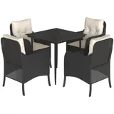 vidaXL 5-tlg. Garten-Essgruppe mit Kissen Schwarz Poly Rattan