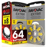 64 Hörgerätebatterien Rayovac Extra Size 10-8 Blister mit 8 Batterien