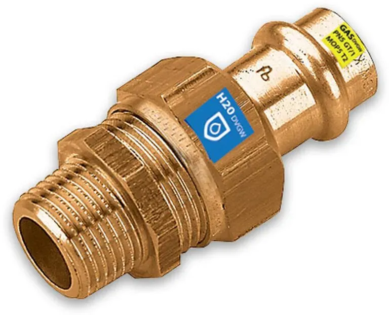 Kupfer Press Kombifitting Übergangsverschraubung flachdichtend mit AG, DVGW, Kontur V (Ausführung: 12 - 1/2''AG)