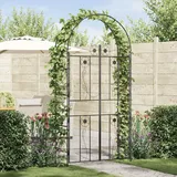 ACAGALA Gartenbogen aus Metall 115x37x226 cm, Rosenbogen mit Tür für Kletterpflanzen, Witterungsbeständig Rankbogen Metallbogen in Schwarz
