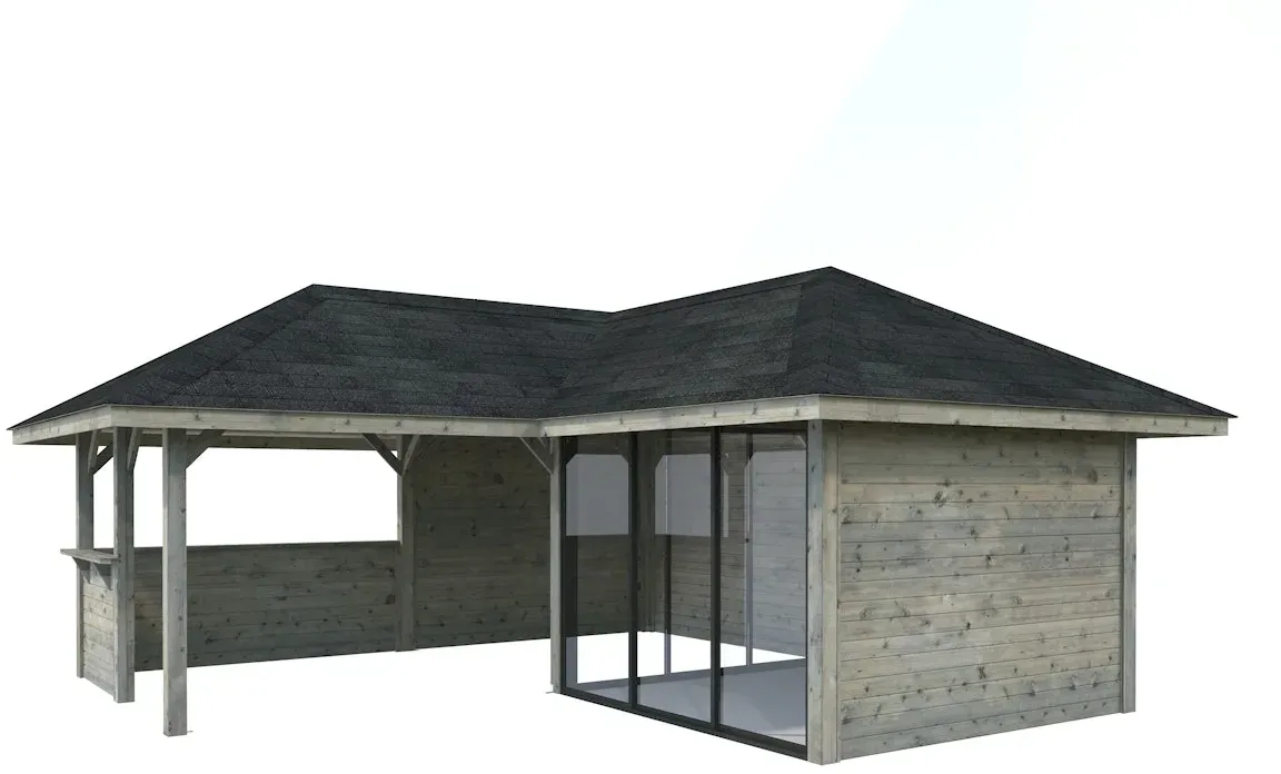 Palmako Pavillon Bianca 24,9 m2 Set 509 Slide Plus mit Isolierglas-Schiebetüren grau tauchgrundiert