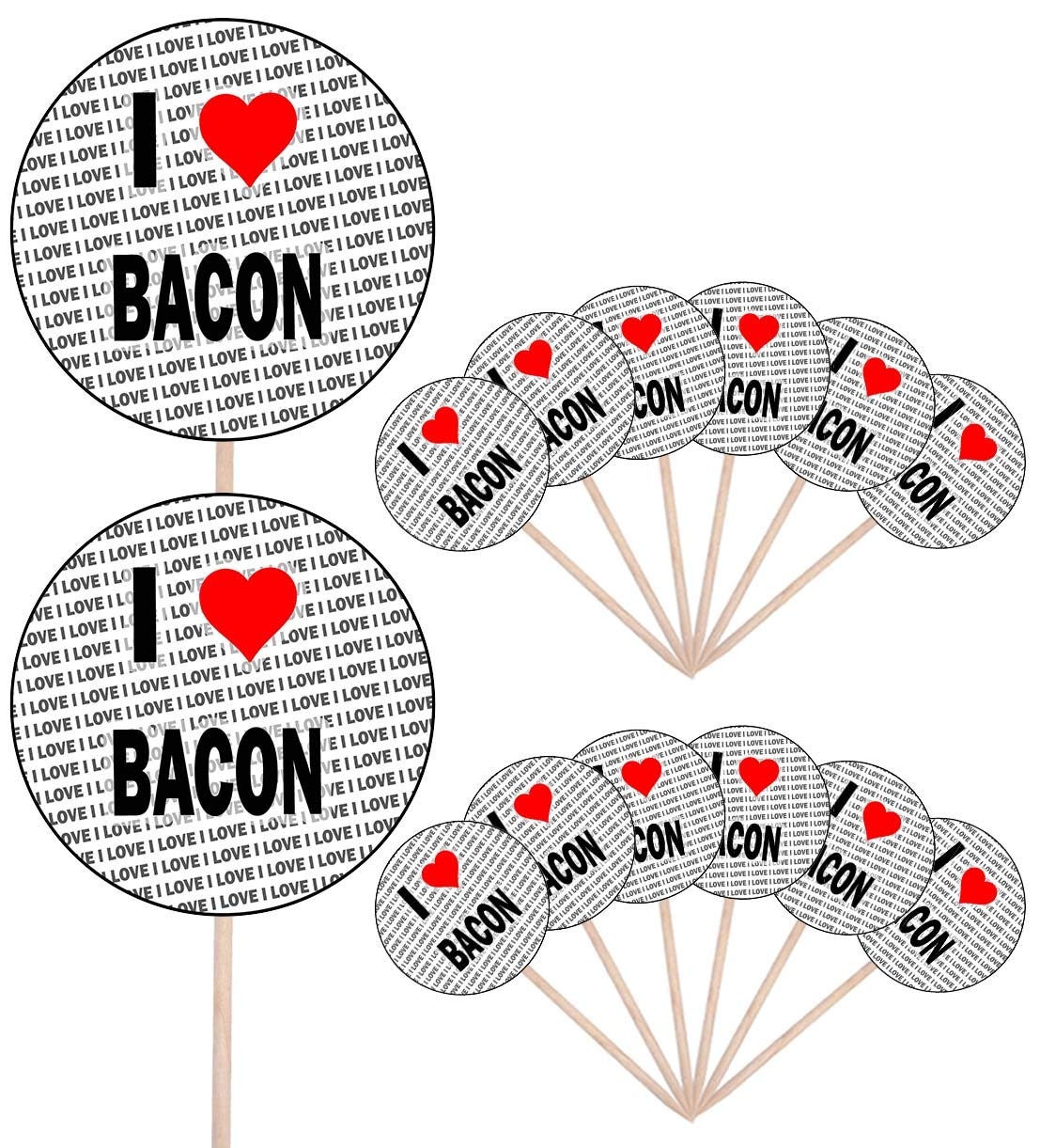 I Love Bacon – Party Food – Cake Cupcakes – Picks Sticks – Food Flaggen – Stand Up Dekoration Topper (14 Stück)