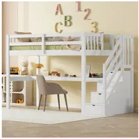 STILVORA Hochbett 90x200 mit stauraum,Kinderbett mit Schreibtisch,ohne matrartze,weiß (Hochbett Kinderhochbett mit Stauraumschubladen, Schreibtisch., mit Stauraumschubladen und Unterbettschreibtisch) ohne Matratze weiß