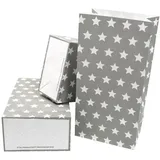 Frau Wundervoll Frau WunderVoll® 12 PAPIERTÜTEN MIT Boden GRAU, Sterne 12x7x24cm / Blockbodenbeutel, Tüte, Papierbeutel, Papiertüte, Geschenktüte, Geschenkbeutel, Gastgeschenk, Hochzeit, Mitgebseltüte, Falttasche