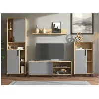 Homestyle4u Wohnwand TV Board Holz TV-Schrank Sideboard Grau Natur