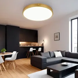 GLOBO LED Deckenleuchte Deckenlampe Wohnzimmerlampe Esszimmerleuchte rund, Metall Messing Kunststoff, 22W 1800lm warmweiß 3000K, D 35 cm