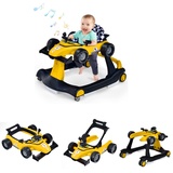 DREAMADE Lauflernhilfe, 4 in 1 Autoförmiger Lauflernwagen mit einstellbarer Geschwindigkeit, Musik & Licht, Babywalker Höhenverstellbar & Klappbar, Gehfrei Baby ab 6 Monate (Gelb)