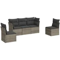 VidaXL 5-tlg. Garten-Sofagarnitur mit Kissen Grau Poly Rattan