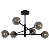 QAZQA Moderne Deckenleuchte Schwarz mit Rauchglas 6-flammig - Ryan