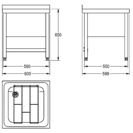 KWC AR Standausguss, SIRIUS, Edelstahl, 650x650x598 mm, Klapprost, geschraubt