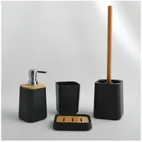 MSV Badezimmer Set, 4-teiliges Badzubehör aus Kunststoff Kamla Seifenspender,