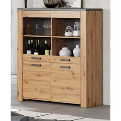 Highboard "Follow" in Artisan Eiche und Matera grau Wohn- und Esszimmer Schrank 127 x 139 cm