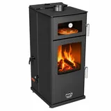 Babas Gold Hybridofen Pellets und Holz Kombiofen Kaminofen mit Backfach 12 kW Schwarz Holzofen Holz Ofen Kamin