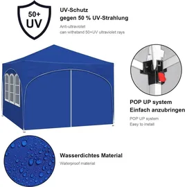 Woltu Faltpavillon 3 x 3 m inkl. 4 Seitenteile Blau