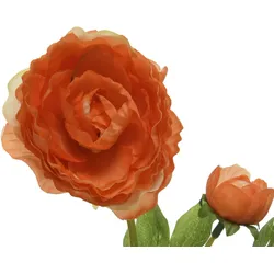 Ranunkel mit Blüte und Knospe am Stiel Kunstblume Dekoblume H: 57cm orange