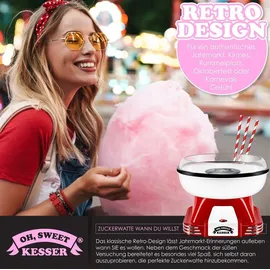Kesser KESSER® Zuckerwattemaschine Set für dein zuhause - Mit 30x Zuckerwatte Stäbchen & Messlöffel - Retro Cotton Candy Maschine - Zuckerwatte Maschine Rot / Weiß - 500 W