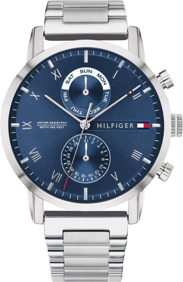 Tommy Hilfiger Multifunktionsuhr Dressed Up, 1710401, Quarzuhr, Armbanduhr, Herrenuhr, Datum, analog silberfarben