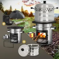 BBQ#BOSS Raketenofen mit Grillpfanne, Tragetasche, Edelstahl, Silber, mit Edelstahl Kochtopf, Campingkocher Holz mit Brennholzständer, Doppeltür, Camping BBQ Holzofen, Outdoor, Dutch Oven Raketenherd